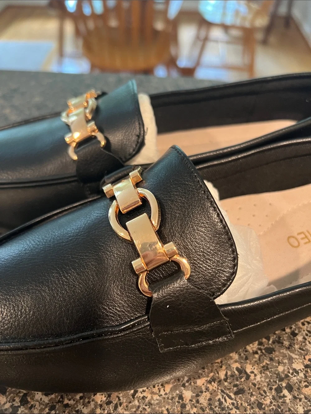 Black Loafers with Gold Chain Detail